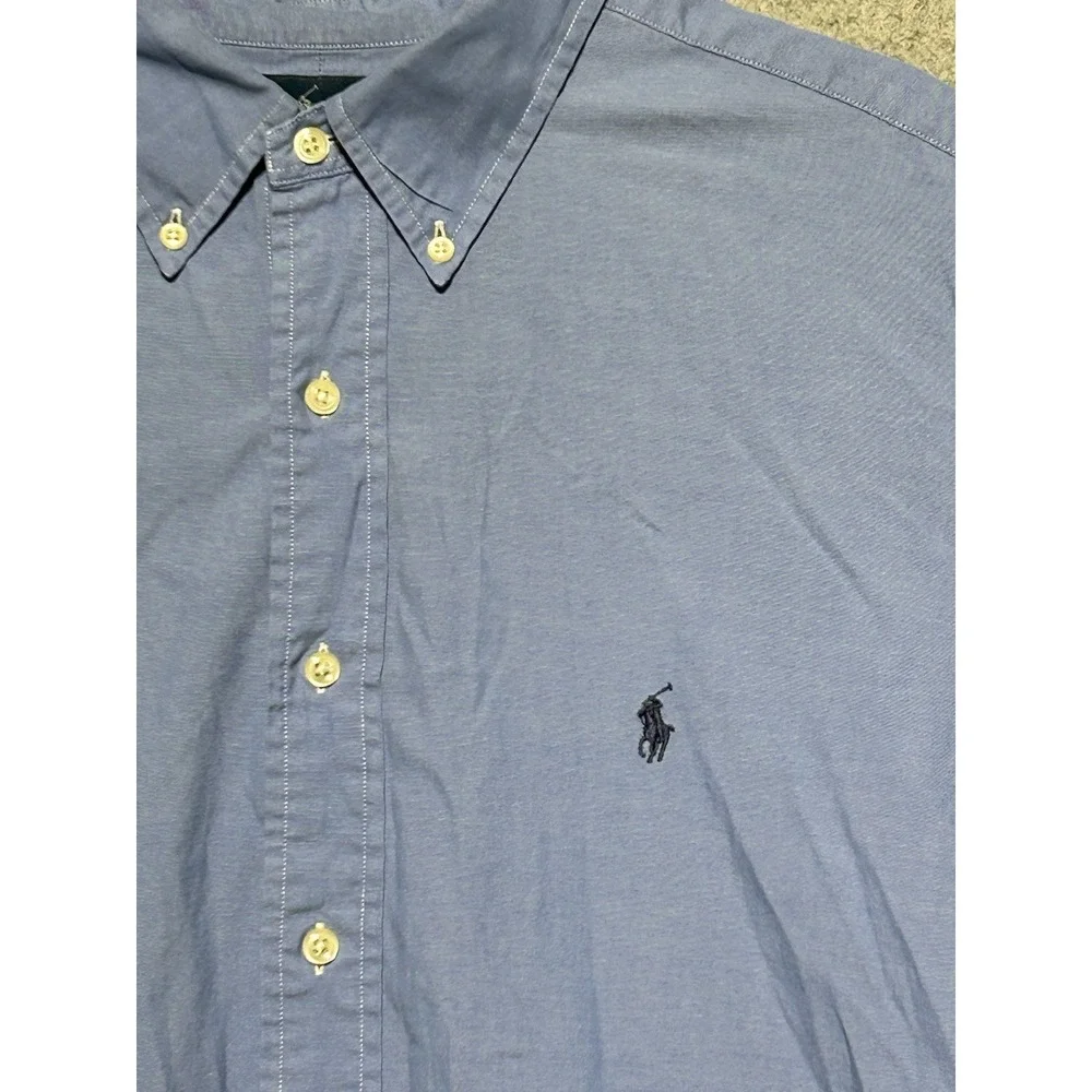 Ralph Lauren Yarmouth Cotton Oxford Blue Classic Mens Long Sleeve 17 34/35 Polo